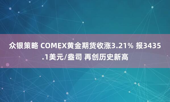 众银策略 COMEX黄金期货收涨3.21% 报3435.1美元/盎司 再创历史新高